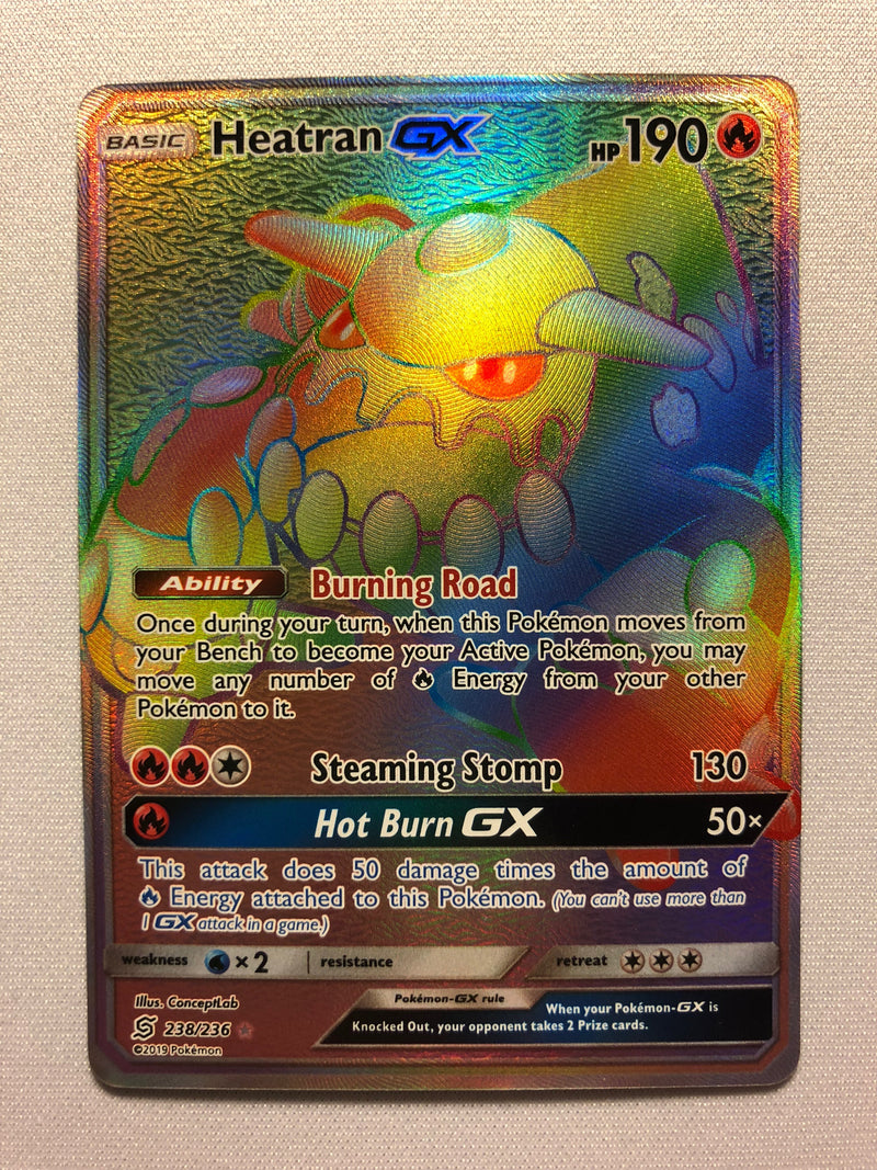 Heatran GX 238/236 Rainbow Hyper Secret Rare Pokemon Card Near Mint Heatran GX 238/236 Rainbow Hyper Secret Rare Pokemon Card Near Mint