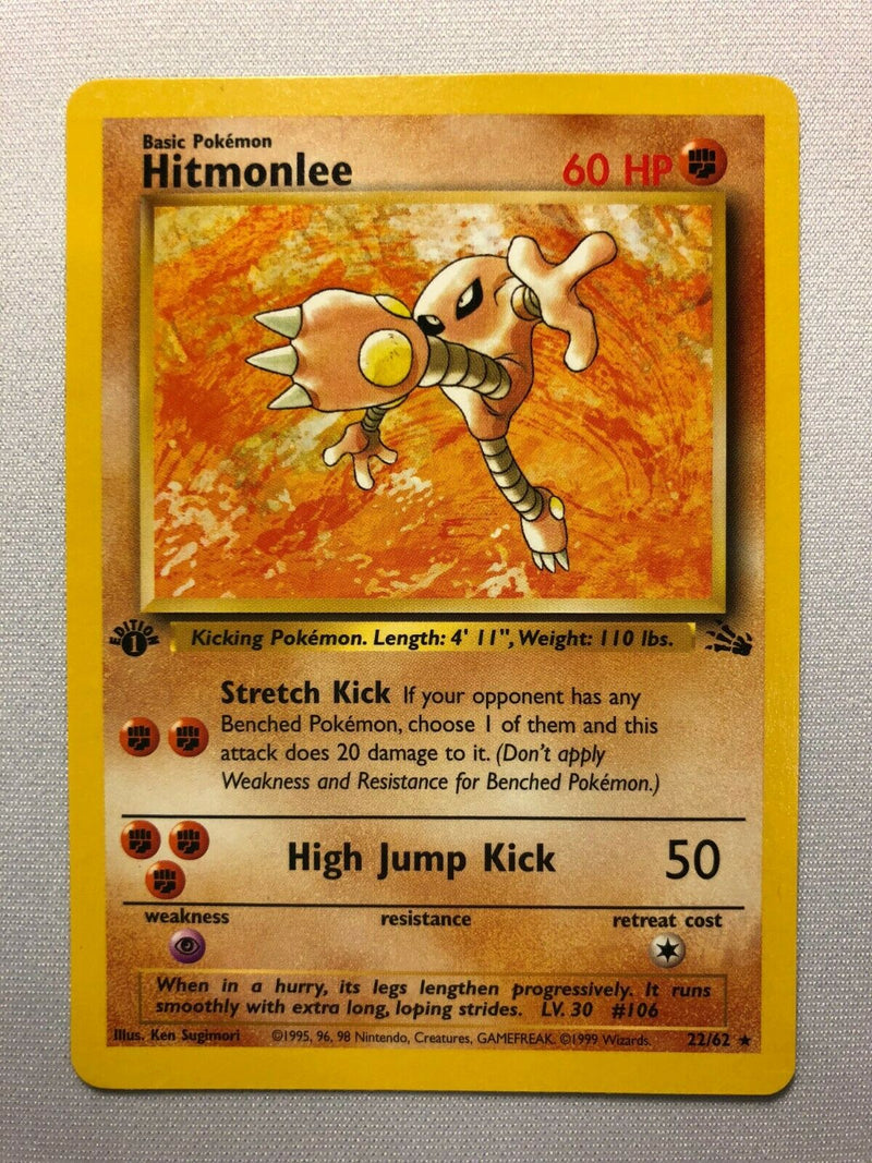 Hitmonlee 22/62 Fossil Set 1st Edition Pokemon Card Near Mint