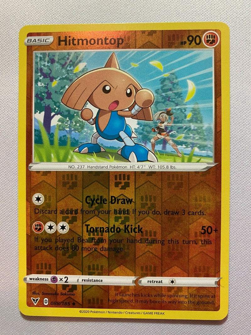 crown zenith pokemon cards Hitmontop 088/185 Uncommon Reverse Holo Vivid Voltage Pokemon Card Nea
