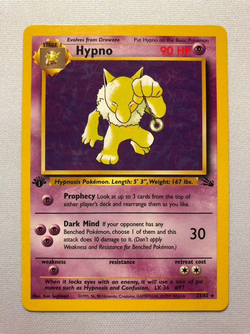Hypno 23/62 1st Edition Rare Fossil Set Pokemon Card Near Mint