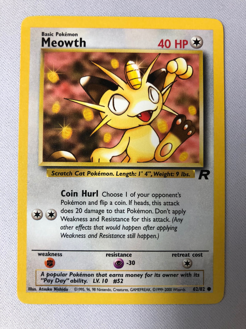 Meowth 62/82 Team Rocket Common Pokemon Card NM