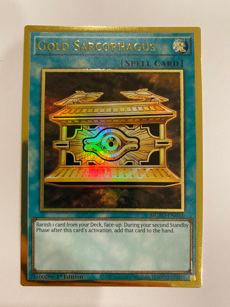 Yugioh Gold Sarcophagus MGED-EN041 Premium Gold Rare 1st Edition Near Yugioh Gold Sarcophagus MGED-EN041 Premium Gold Rare 1st Edition Near