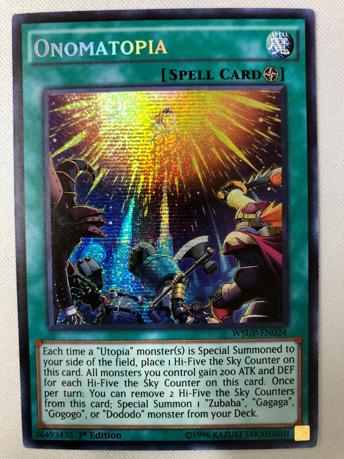 Yugioh Onomatopia WSUP-EN024 Secret Rare 1st Edition NM Yugioh Onomatopia WSUP-EN024 Secret Rare 1st Edition NM
