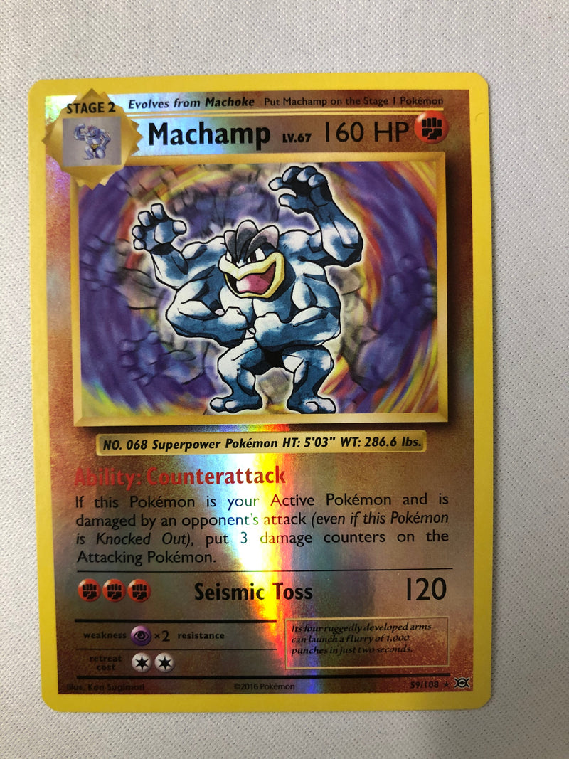 2016 machamp pokemon card 59/108 XY Evolutions Holo Foil Rare Machamp BREAK retains the attacks Machamp 59/108 XY Evolutions Reverse