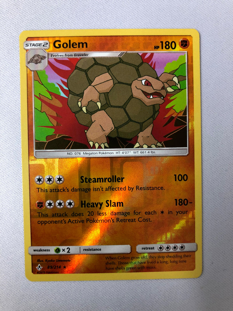 Golem 89/214 Unbroken Bonds Reverse Holo Rare Pokemon Card  NM