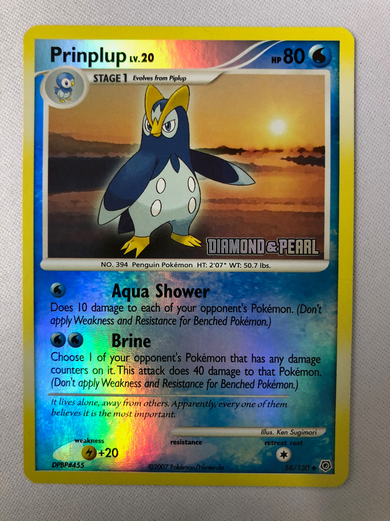 penguin pokemon card Prinplup 58/130 Diamond and Pearl Reverse Holo Pokemon Card NM