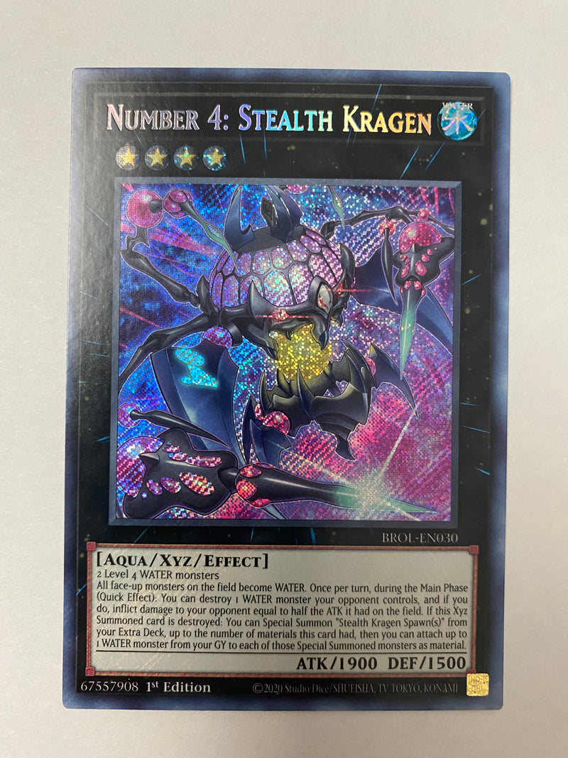 Yugioh Number 4: Stealth Kragen BROL-EN030  Secret Rare 1st Edition Near Mint