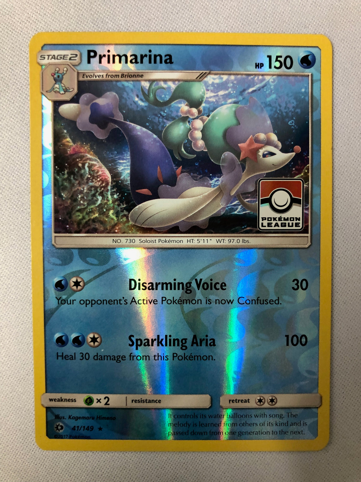 Primarina 41/149 Pokemon League Reverse Holo Rare Pokemon Card NM Primarina 41/149 Pokemon League Reverse Holo Rare Pokemon Card NM