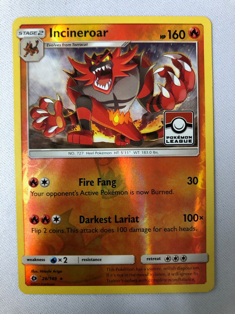Incineroar 26/149 Pokemon League Reverse Holo Rare Pokemon Card NM