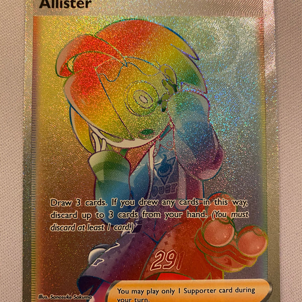 allister pokemon card rainbow Allister Secret Rainbow Rare Full Art Trainer Vivid Voltage Pokemon TCG