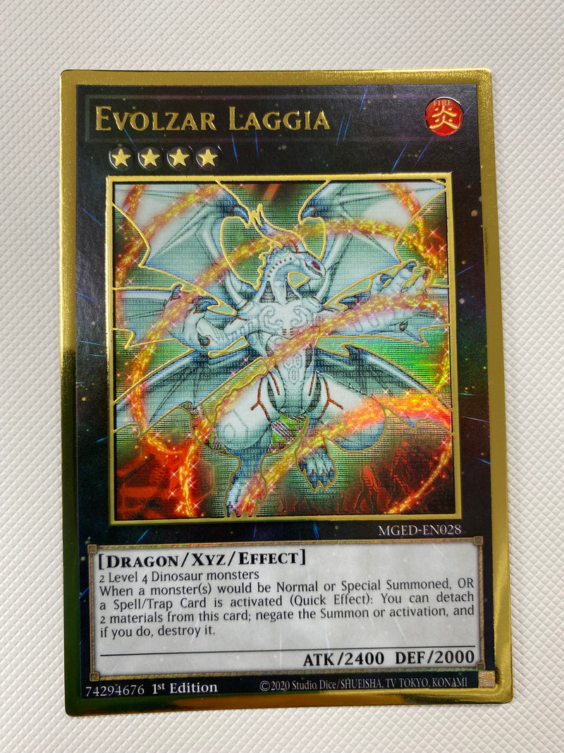 Yugioh Evolzar Laggia  MGED-EN028 Gold Rare 1st Edition Near Mint