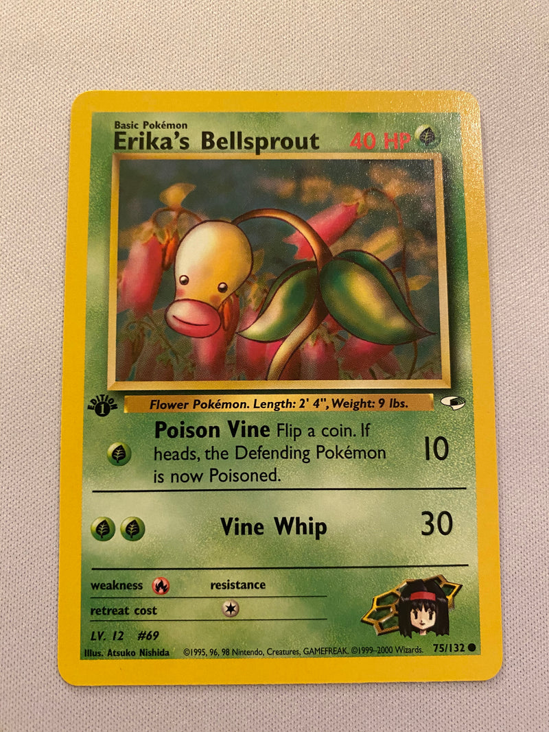 Erika’s Bellsprout 75/132 Gym Heroes 1st Edition  Pokemon Card Near Mint