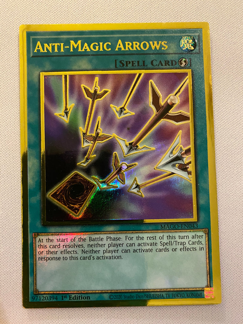 Yugioh Anti-Magic Arrows MAGO-EN043 1st Gold Rare Near Mint Yugioh Anti-Magic Arrows MAGO-EN043 1st Gold Rare Near Mint