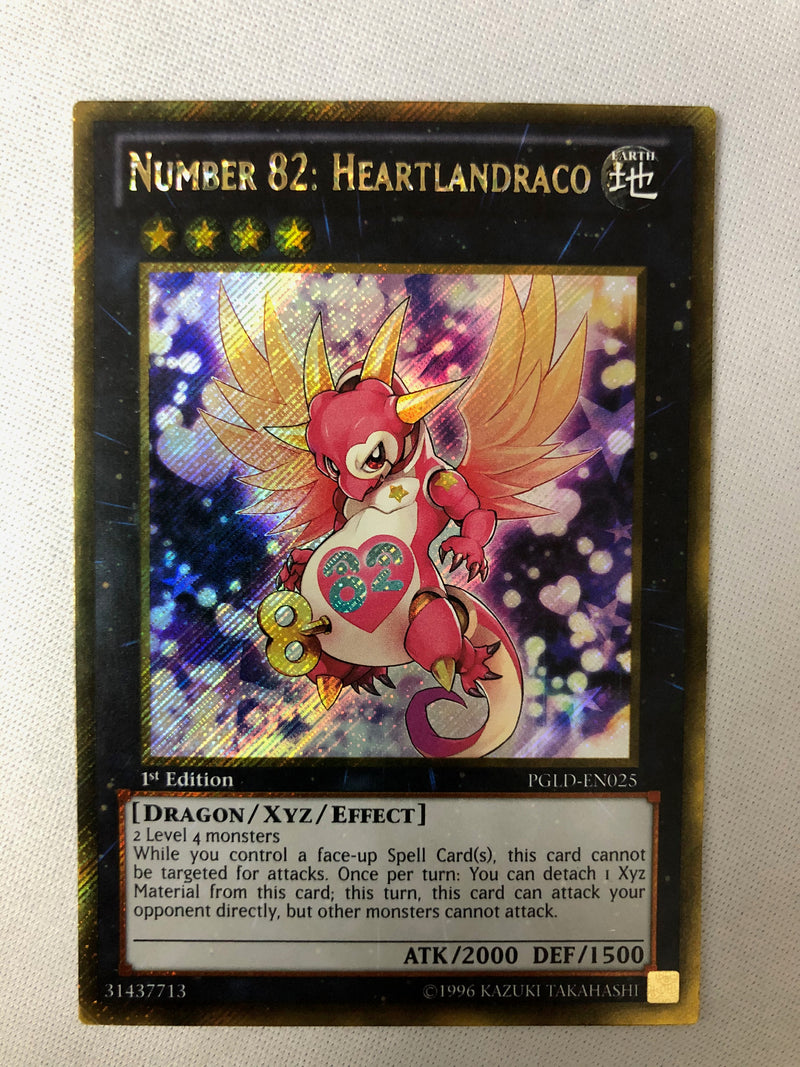 Yugioh Number 82: Heartlandraco PGLD-EN025 Gold Secret Rare 1st Edition NM