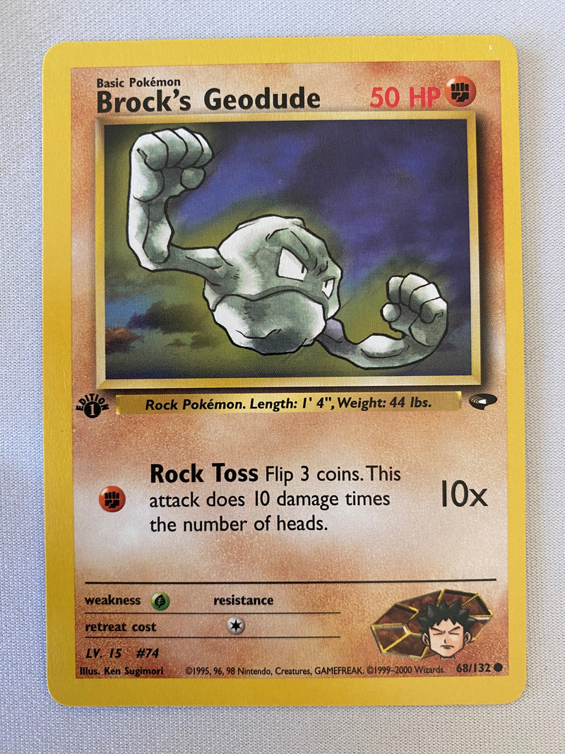 Brock's Geodude 68/132 Common 1st Edition Pokemon Card Near Mint
