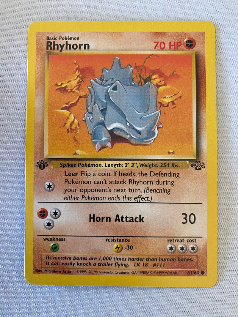 Rhyhorn 61/64 1st Edition Common Pokemon Card Near Mint Rhyhorn 61/64 1st Edition Common Pokemon Card Near Mint