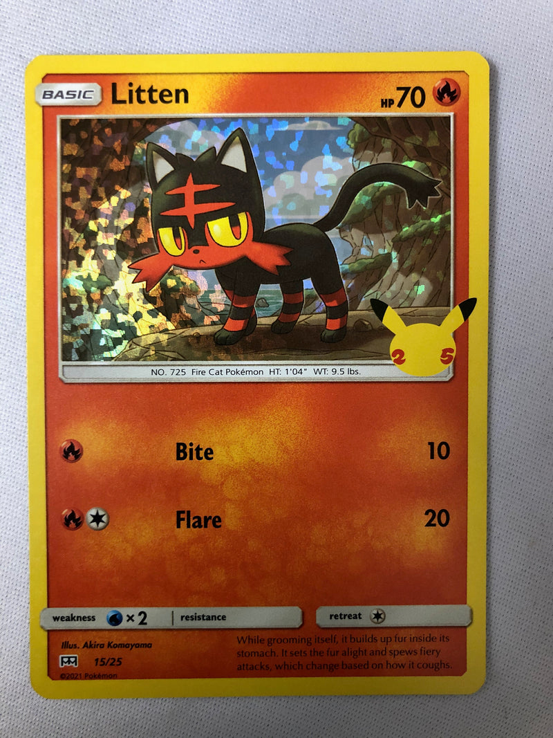 pokemon card litten Litten 15/25 Holo Pokemon 25th Anniversary McDonald's Promo Card 2021
