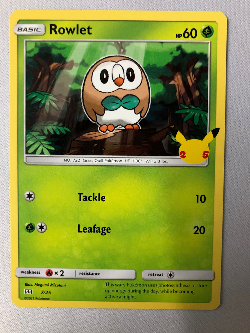 Rowlet 7/25 Non-Holo Pokemon McDonald’s 25th Anniversary Promo Card 2021 NM
