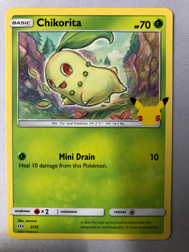 Chikorita 2/25 Non-Holo Pokemon 25th Anniversary McDonald’s Promo Card 2021 NM