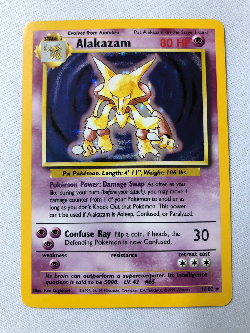 Alakazam 1/102 Base Set Holo Rare Pokemon Card Near Mint