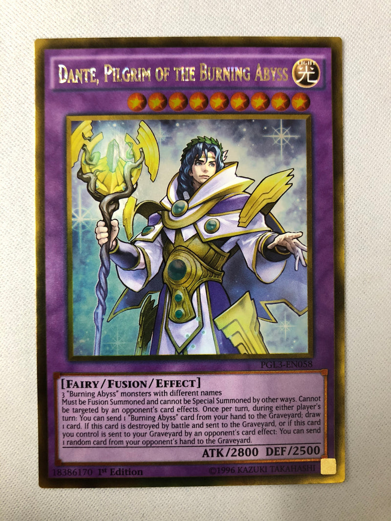Yugioh Dante, Pilgrim of the Burning Abyss PGL3-EN058 Gold Rare 1st Edition NM