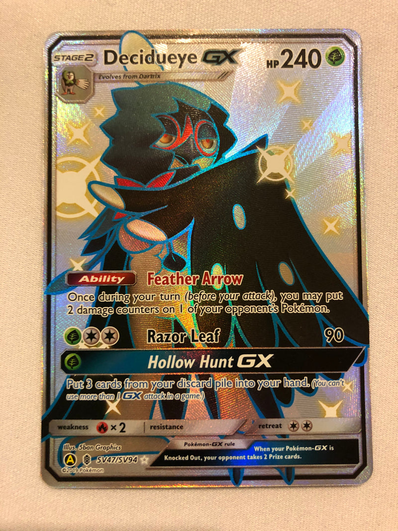 Decidueye GX SV47/SV94 Shiny Holo Full Art Hidden Fates Pokemon Card Near Mint