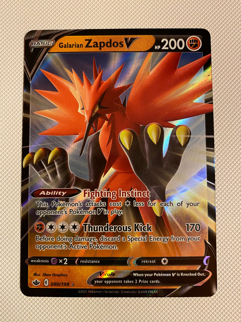 Galarian Zapdos V Ultra Rare - 080/198 Chilling Reign Pokemon Card Naer Mint