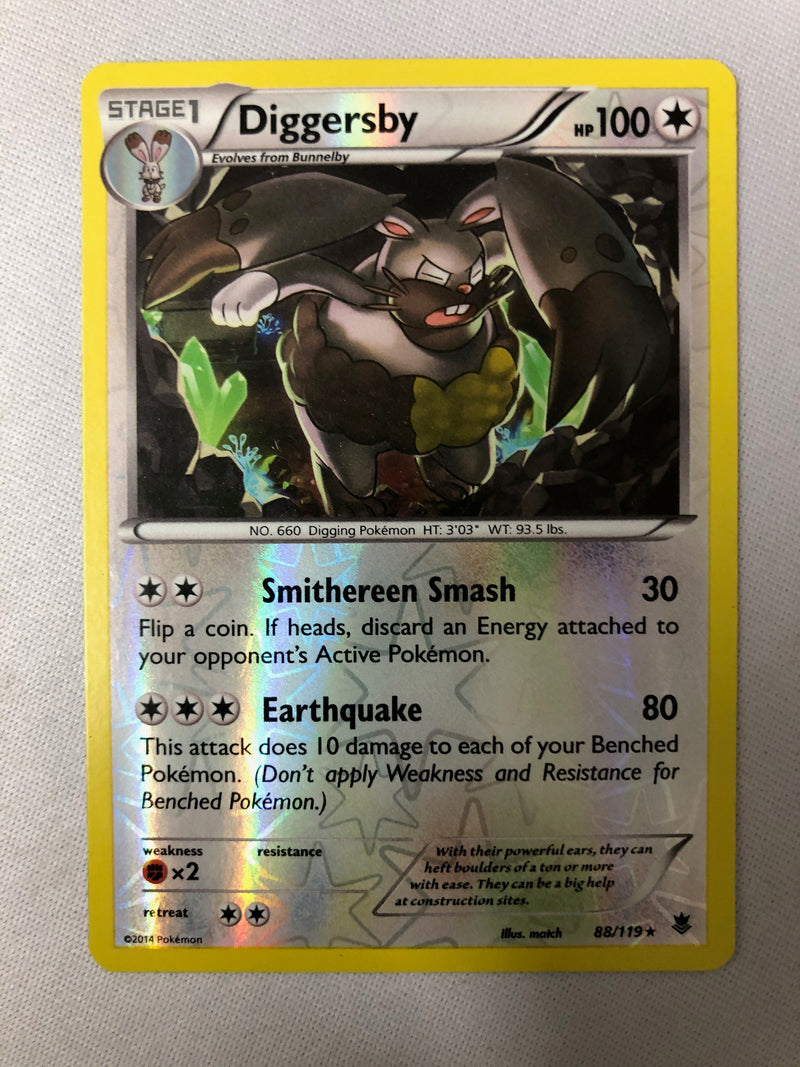diggersby pokemon card Trading Stage 1 HP130 Dig Hammer Arm 88/111 Evolves from Bunnelby Type Diggersby 88/119 XY Phantom Forces