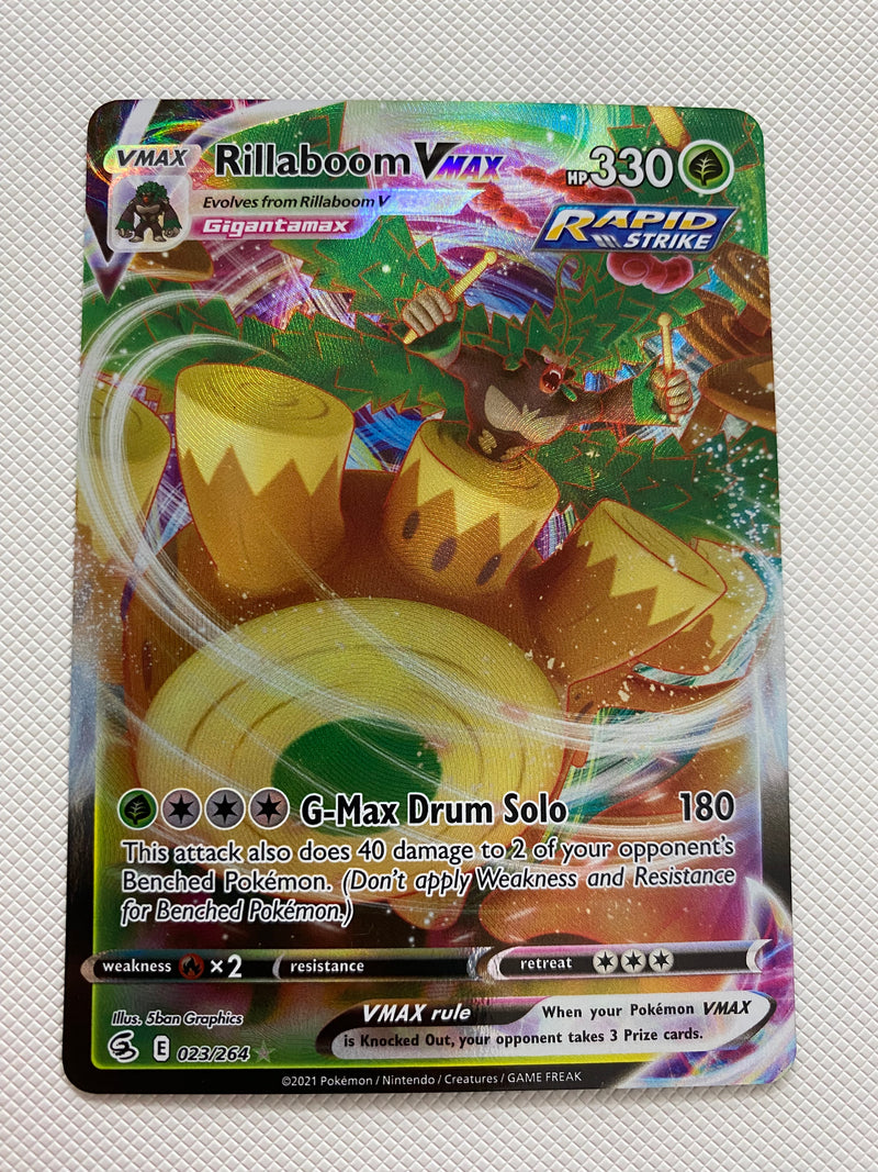 Max Rillaboom Card Rillaboom VMAX 023/264 Ultra Rare Fusion Strike Pokemon Card NM