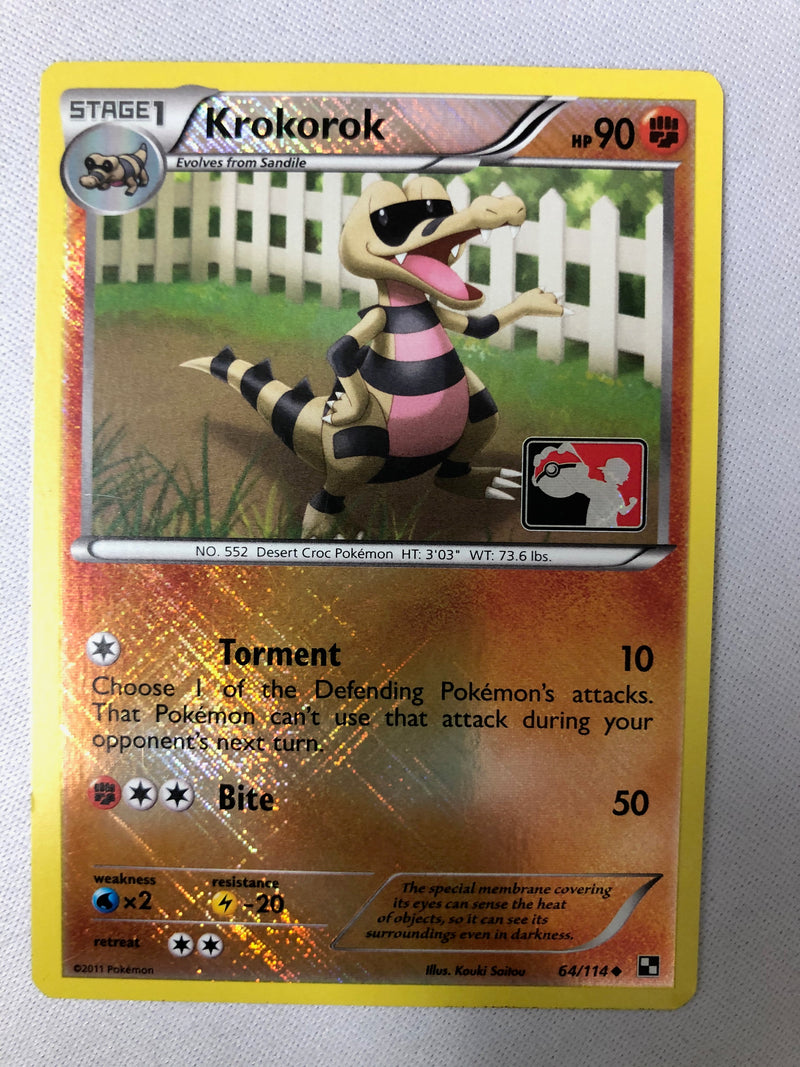 Krokorok 64/114 B&W League Promo Uncommon Reverse Holo Pokemon Card NM