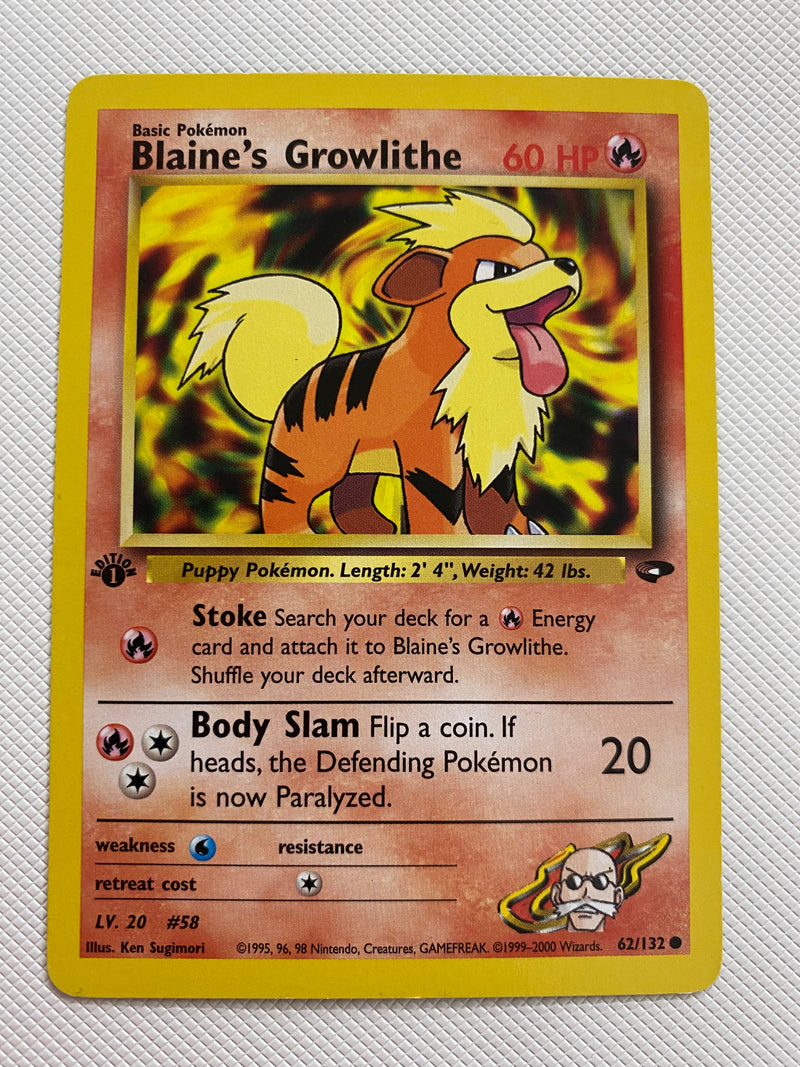Blaine's Growlithe 62/132 Pokemon Card Gym Challenge 1st Edition Common NM