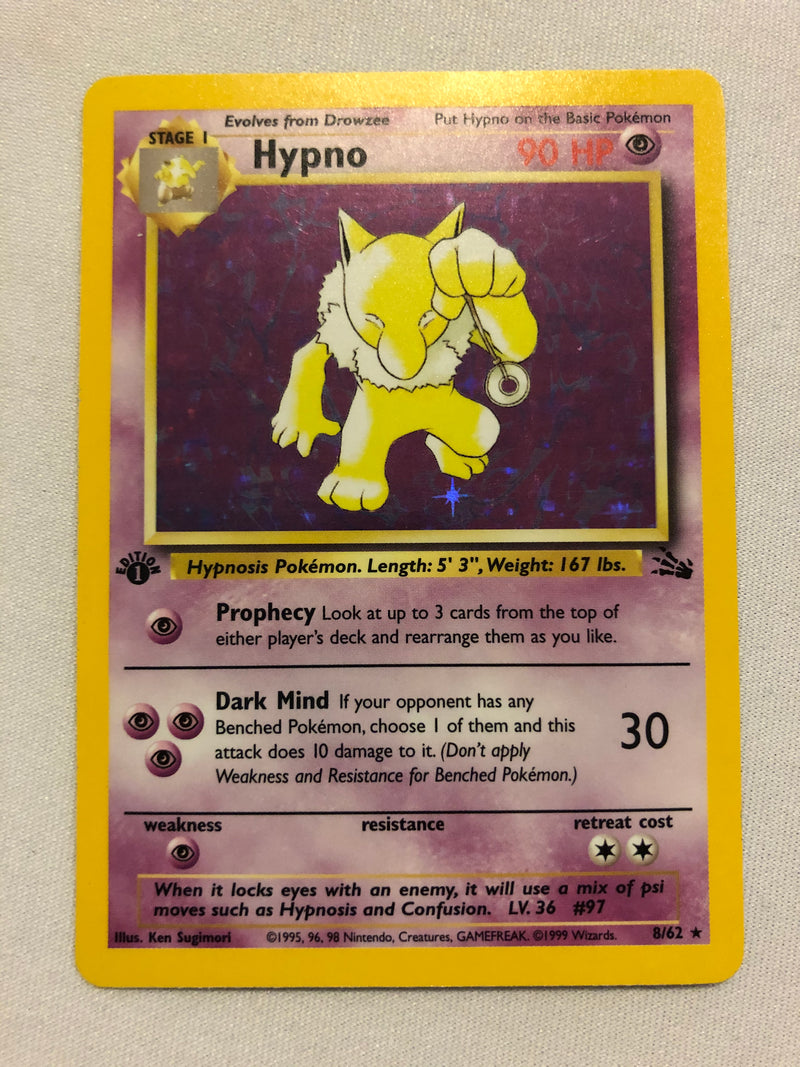 Hypno 8/62 Fossil Set Holo Rare 1st Edition Pokemon Card Near Mint