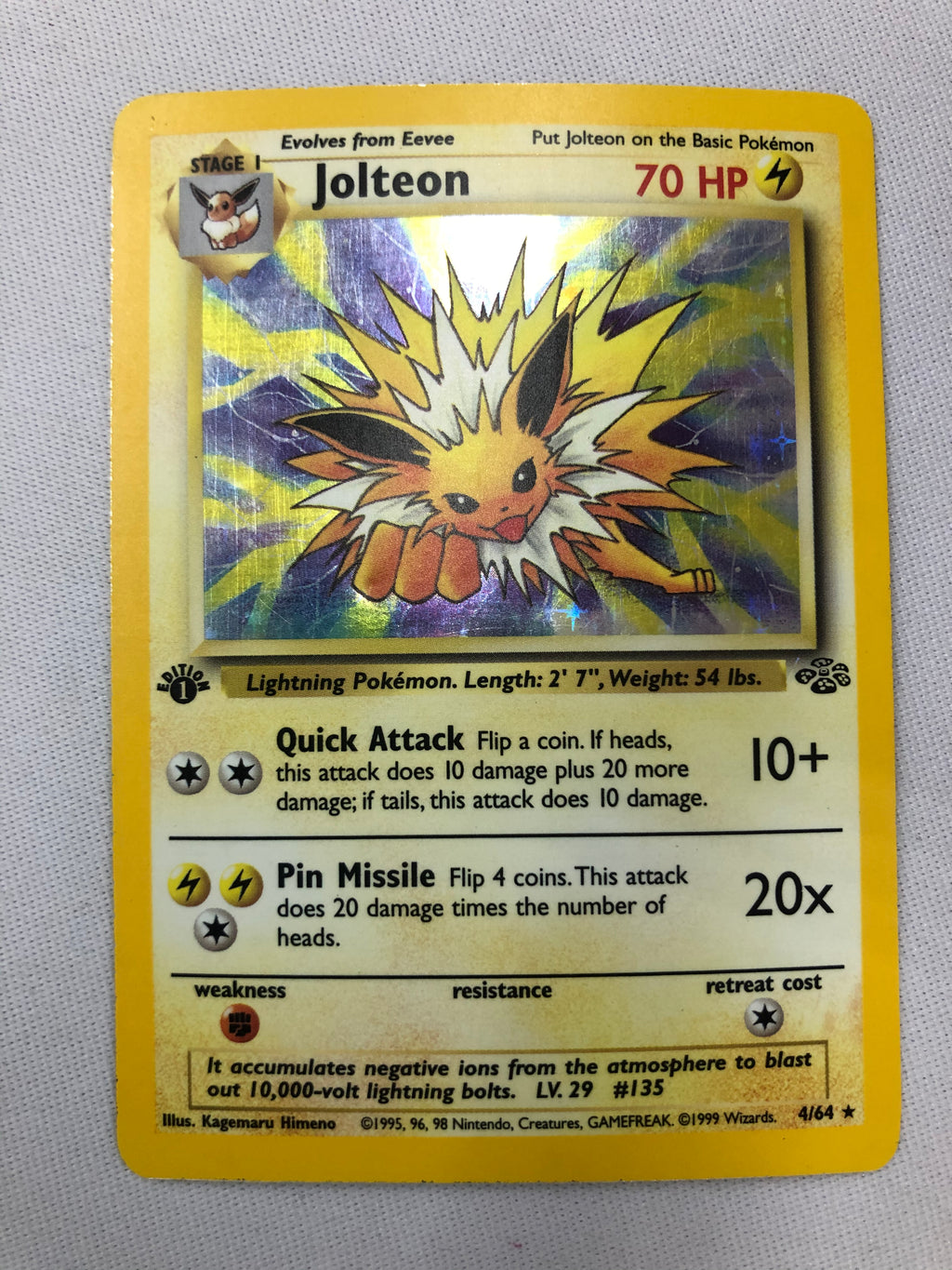 Jolteon 4/64 Holo Rare Jungle Set 1st Edition Pokemon Card Near Mint Jolteon 4/64 Holo Rare Jungle Set 1st Edition Pokemon Card Near Mint