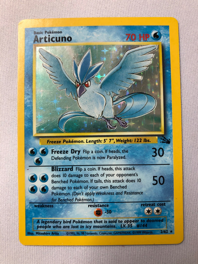 Articuno 2/62 Holo Rare Fossil Set Pokemon Card Moderated Played Articuno 2/62 Holo Rare Fossil Set Pokemon Card Moderated Played