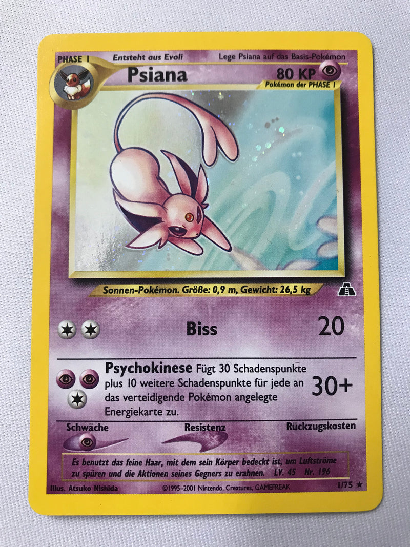 Psiana Espeon 1/75 German Holo Rare Neo Discovery Pokemon Card Near Mi Psiana Espeon 1/75 German Holo Rare Neo Discovery Pokemon Card Near Mi