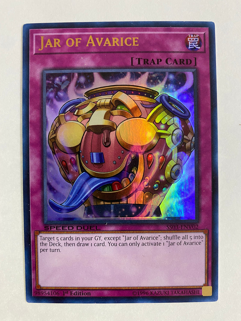 Yugioh Jar Of Avarice Speed Dual SS03-ENV02 1st Edition Near Mint! Yugioh Jar Of Avarice Speed Dual SS03-ENV02 1st Edition Near Mint!