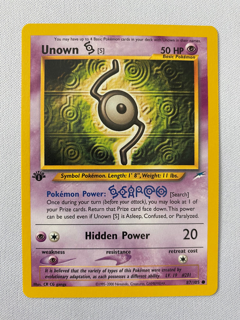 Unown S 87/105 Neo Destiny 1st Edition Pokemon Card Near Mint