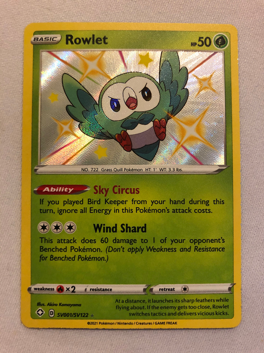 Rowlet Rarest Card Rowlet SV001/SV122 Shiny Holo Rare Pokemon Card Near Mint