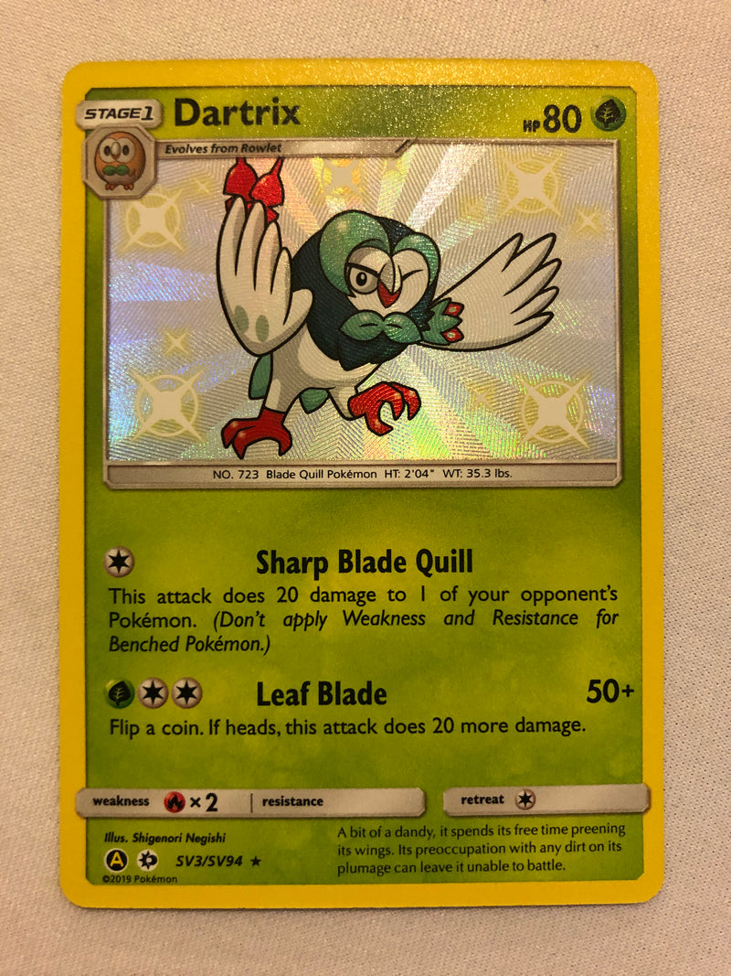 Shiny Dartrix SV3/SV94 Ultra Rare Hidden Fates Pokemon Card Near Mint Shiny Dartrix SV3/SV94 Ultra Rare Hidden Fates Pokemon Card Near Mint