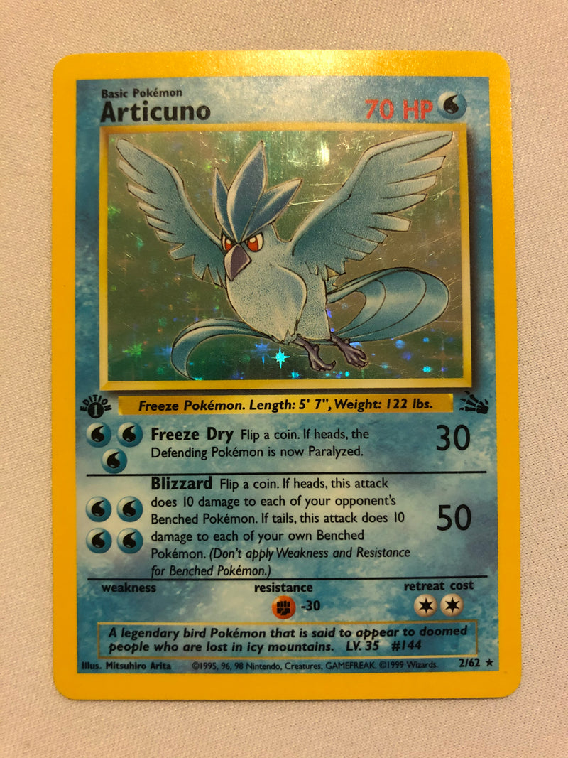 Articuno 2/62 Holo Rare Fossil Set 1st Edition Pokemon Card Near Mint Articuno 2/62 Holo Rare Fossil Set 1st Edition Pokemon Card Near Mint