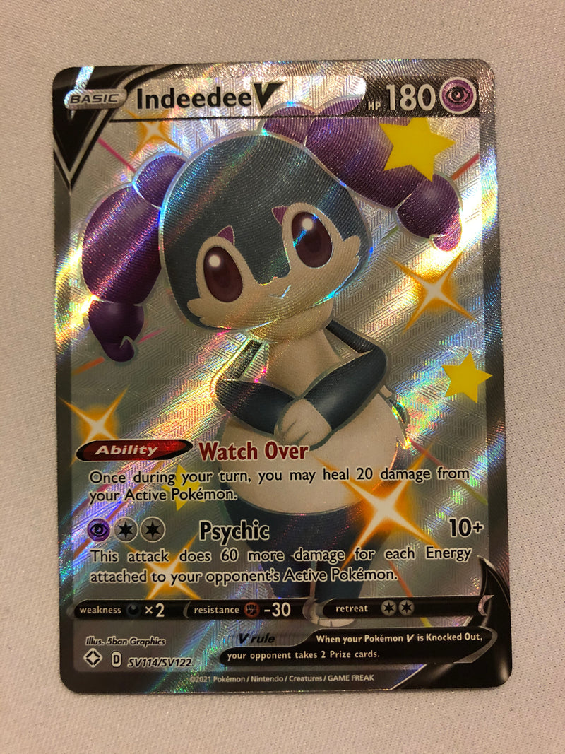Indeedee V SV114/SV122 Shining Fates Shiny Holo Rare Pokemon Card Near Indeedee V SV114/SV122 Shining Fates Shiny Holo Rare Pokemon Card Near