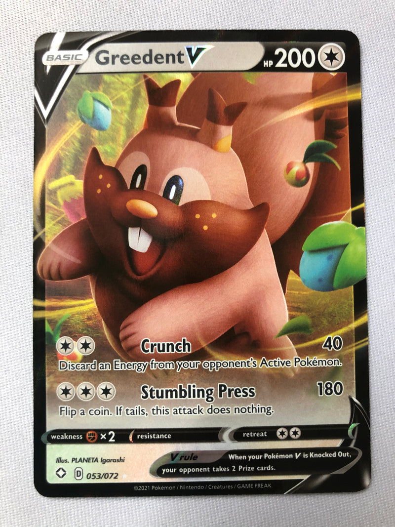 Greedent V 053/072 Shining Fates Holo Ultra Rare Pokemon Card Near Min Greedent V 053/072 Shining Fates Holo Ultra Rare Pokemon Card Near Min