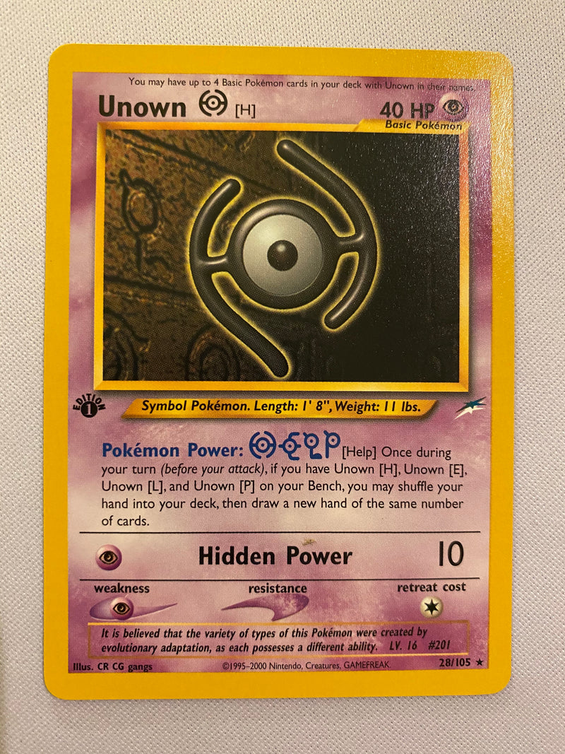 Unown H 28/105 Rare 1st Edition Neo Destiny Pokemon Card Near Mint Unown H 28/105 Rare 1st Edition Neo Destiny Pokemon Card Near Mint