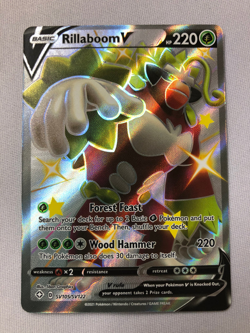 Rillaboom V SV105/SV122 Shining Fates Shiny Ultra Rare Full Art Pokemon Card Near Mint