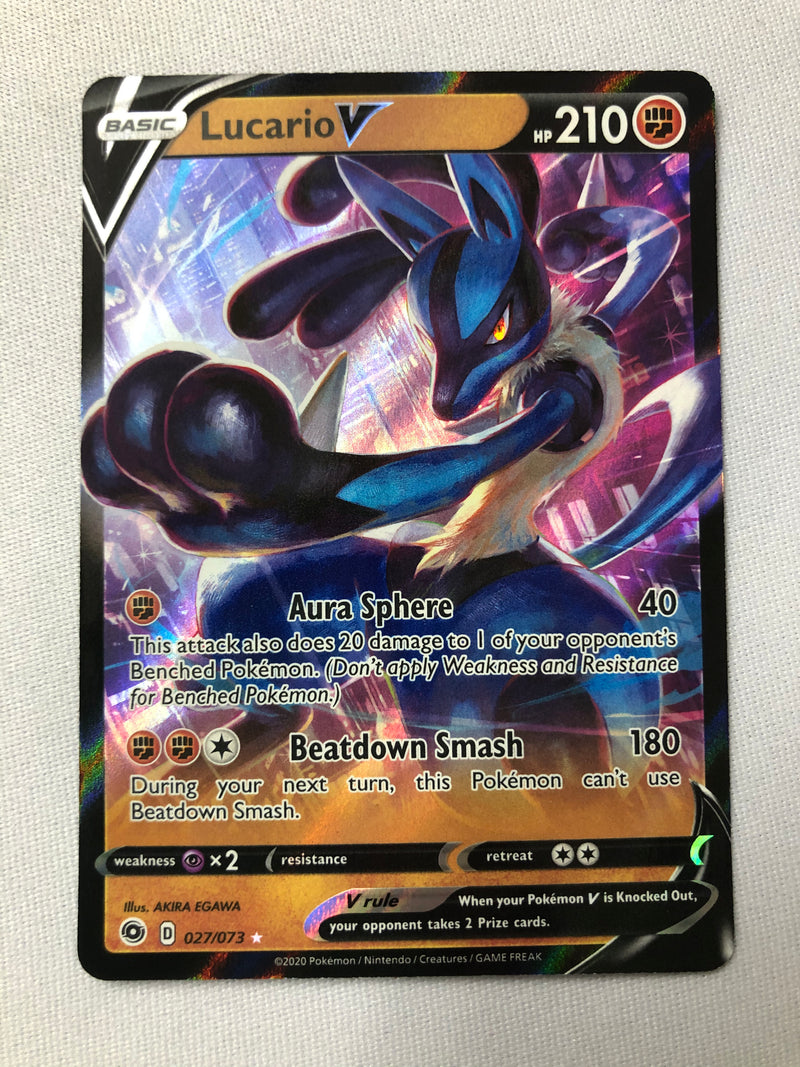 Lucario V 027/073 Champion's Path Holo Ultra Rare Pokemon Card Near Mi Lucario V 027/073 Champion's Path Holo Ultra Rare Pokemon Card Near Mi