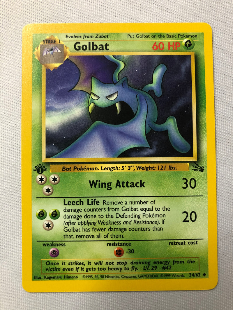 Golbat 34/62 Uncommon 1st Edition Fossil Set Pokemon Card Near Mint