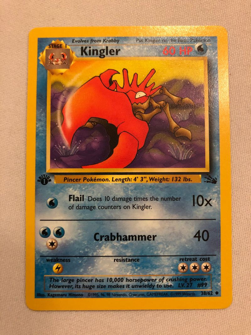 Kingler 38/62 Fossil Set Uncommon 1st Edition Pokemon Card Near Mint