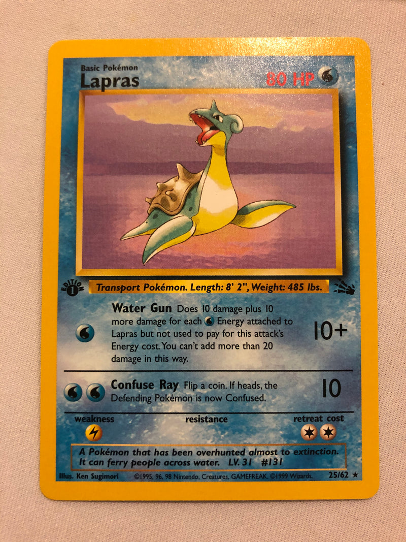 Lapras 25/62 Rare 1st Edition Fossil Set Pokemon Card Near Mint