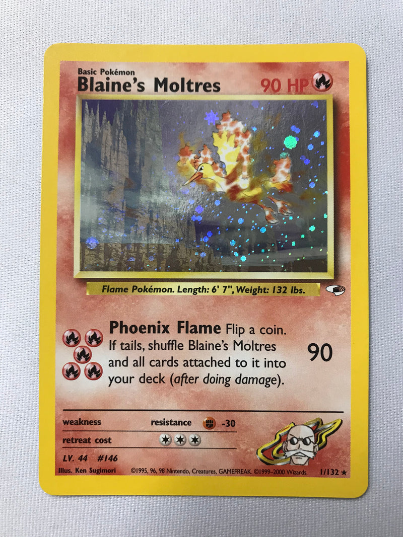 blaine's moltres pokemon card value Blaine's Moltres 1/132 Gym Heroes Holo Rare Pokemon Card Mint/Near Min