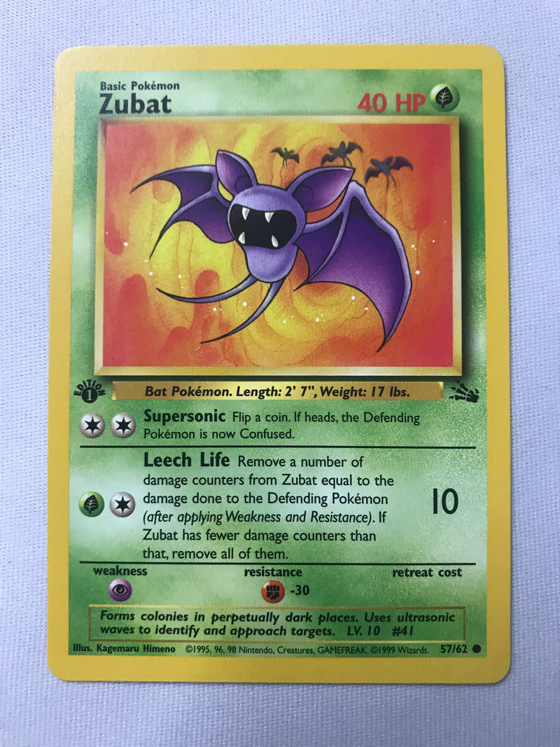 Zubat 57/62 Fossil Set 1st Ediotion Common Pokemon Card Near Mint